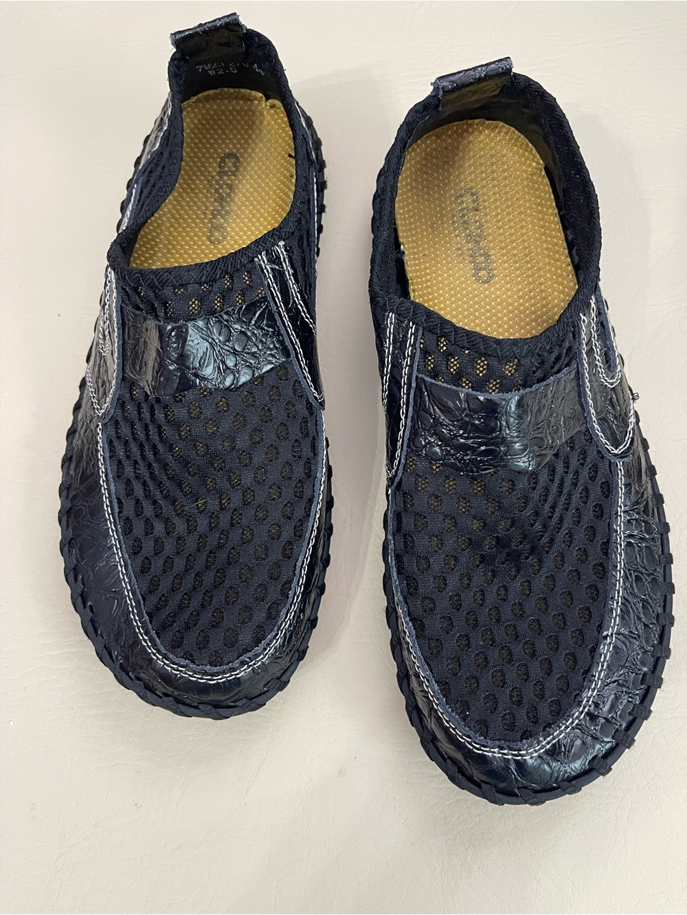 Clohoo Black Leather Breathable Mesh Hand stitched Comfort Shoe 44 men 10.5